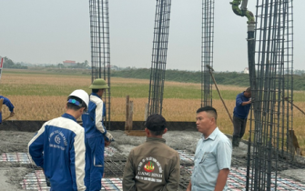Công tác đổ bê tông móng đã hoàn thành chị Nguyễn Thị Thư huyện Tiên Lãng Tp Hải Phòng