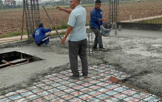 Công tác đổ bê tông móng đã hoàn thành chị Nguyễn Thị Thư huyện Tiên Lãng Tp Hải Phòng