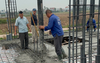 Công tác đổ bê tông móng đã hoàn thành chị Nguyễn Thị Thư huyện Tiên Lãng Tp Hải Phòng